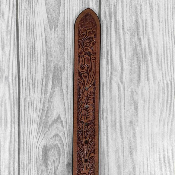 Western Leather Belt, Engraved Floral Tooled Leather Belt, Belt for Men & Women - Picture 6 of 12